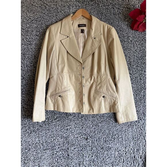 Danier Women's Ivory Leather Jacket Size L Mid-Length Casual - Picture 1 of 9